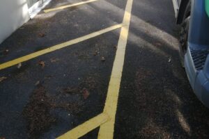 Yellow hatched line marking next to parked cars