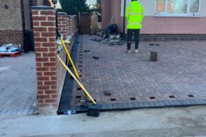 Edging and sub-base laid for a new block paving driveway